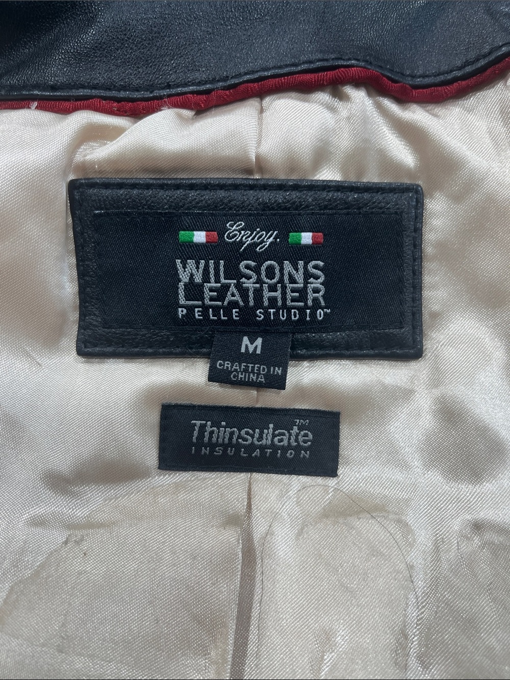Wilsons Leather Black Leather Jacket with Cream Lining